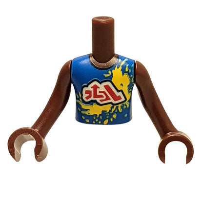 Mini-Puppen-Torso - Blaues ärmelloses Shirt mit dynamischen roten Symbolen