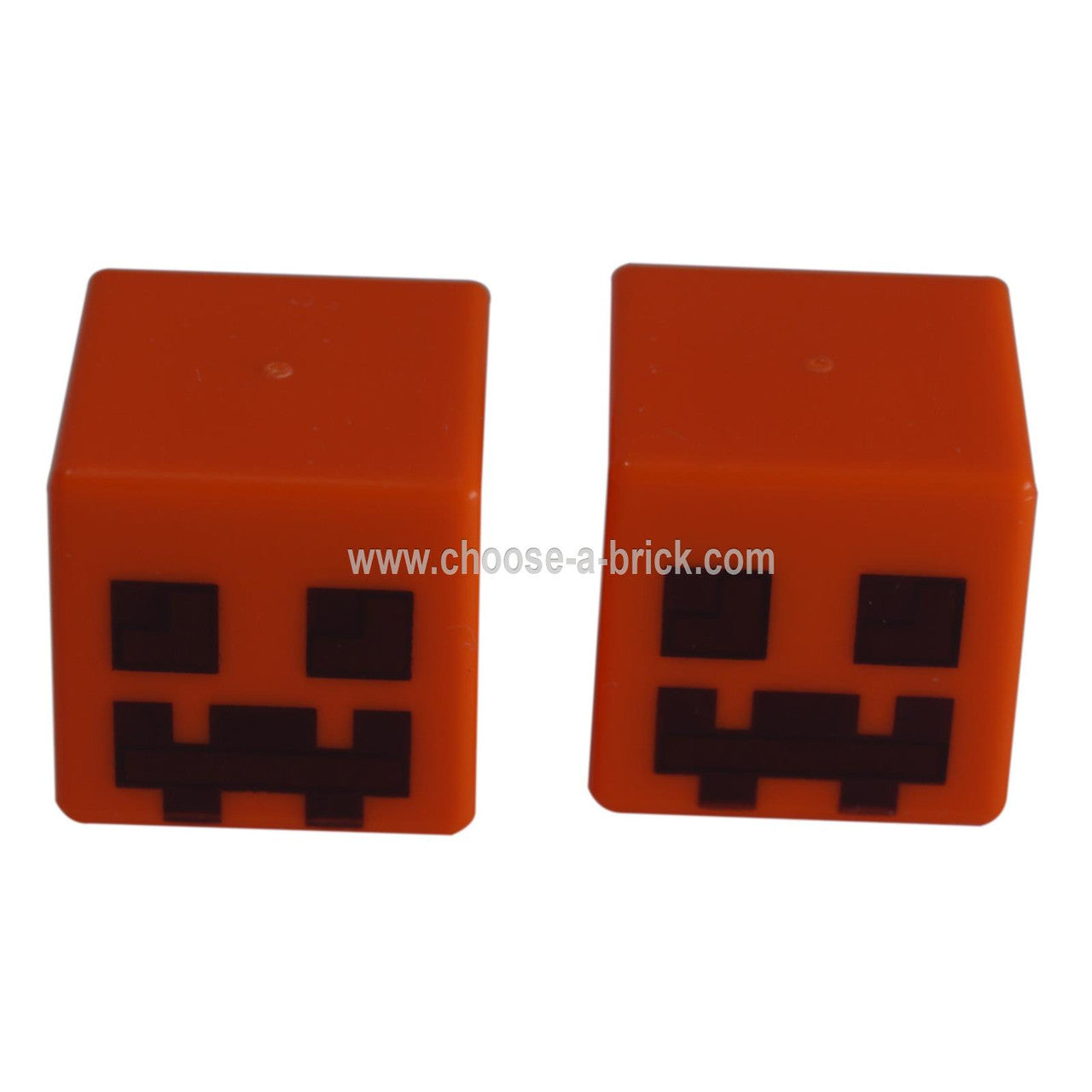 LEGO Parts - Orange Minifig, Head Modified Cube with Dark Brown and Reddish Brown Squares and Rectangles Pattern Minecraft Pumpkin Jack O' Lantern - Snow Golem Head