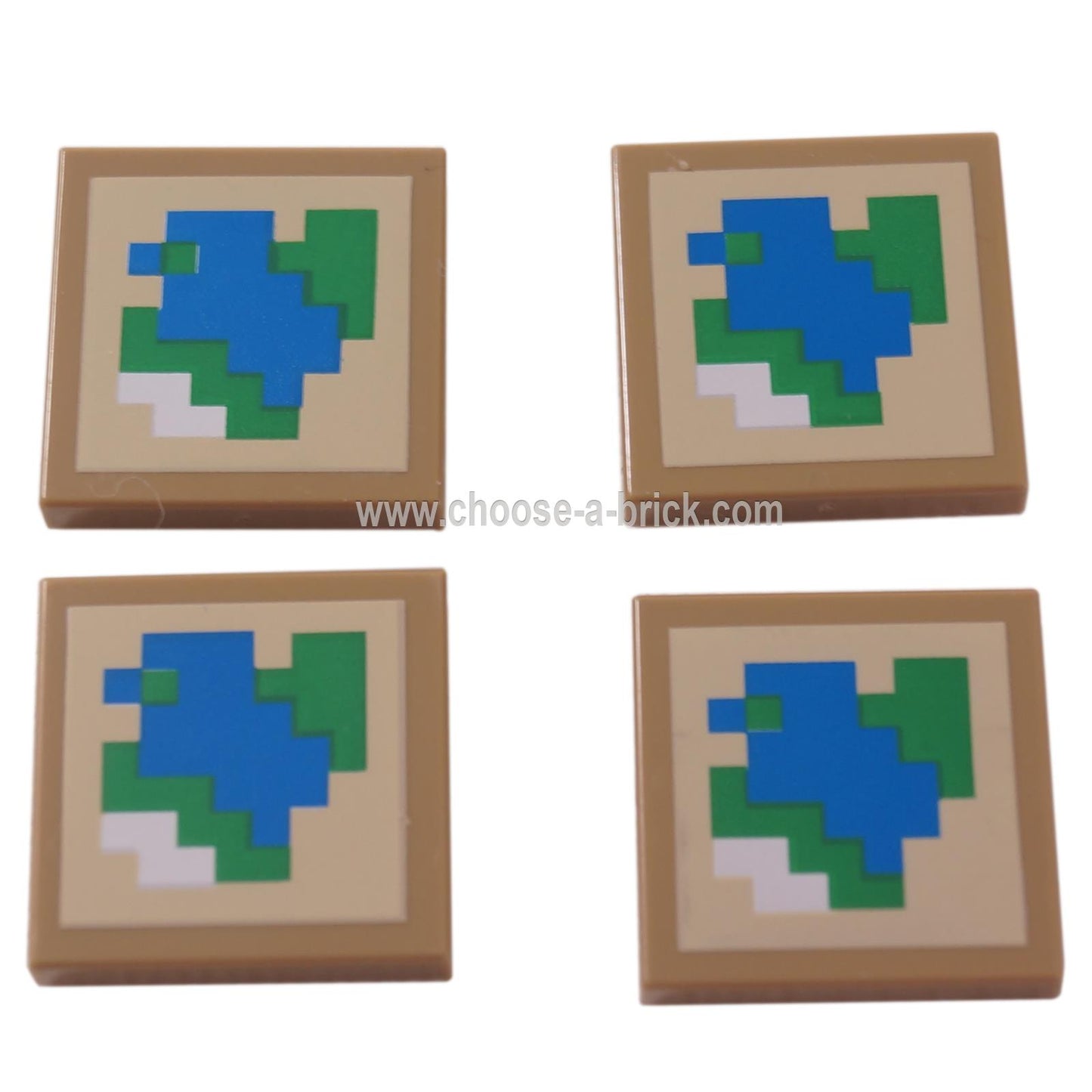 LEGO® Minecraft™ Map Tile 2 x 2 with pixelated blue, green, and white on tan background pattern.