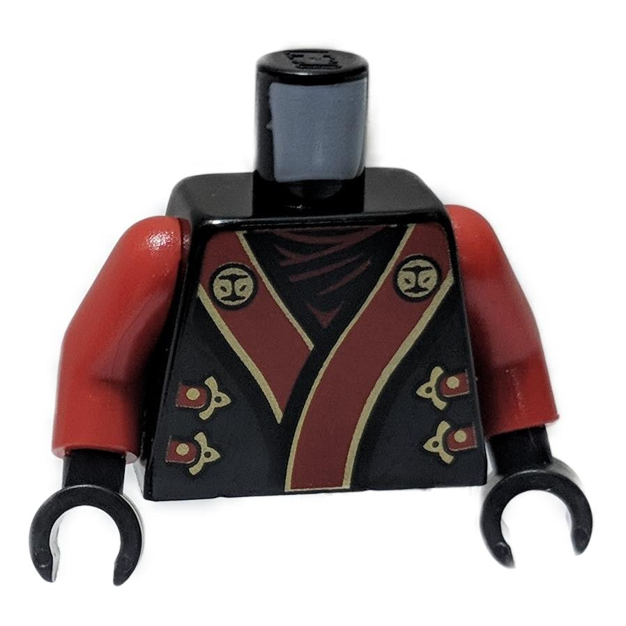 Schwarzer Torso Ninjago-Robe mit rotem und goldenem Sash-Muster - Rote Arme - Schwarze Hände