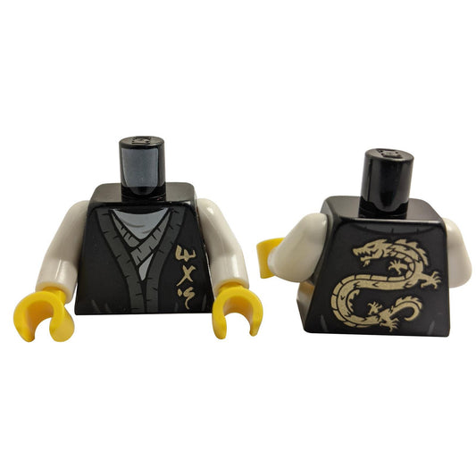 Torso-Robe mit dunkelblaugrauem Saum, goldenes Ninjago-Logogramm 'MAS', hellblaugraues Tunika-Muster 