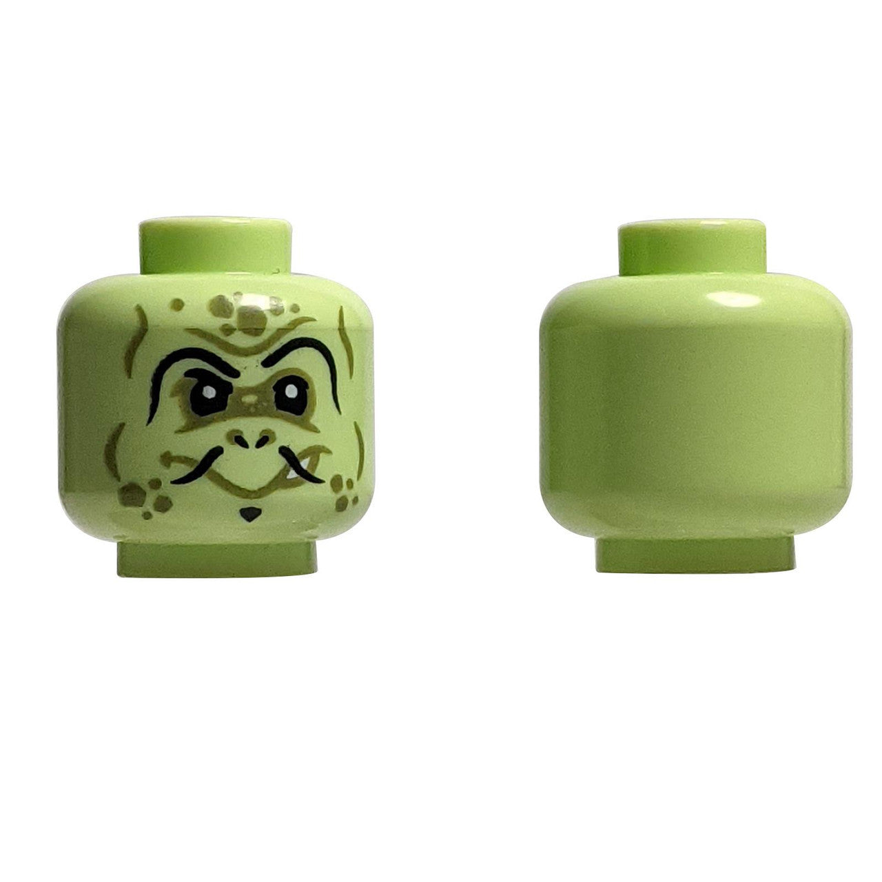 LEGO Part Alien Head - Fu Manchu Moustache - Yellowish Green - Close-Up View.