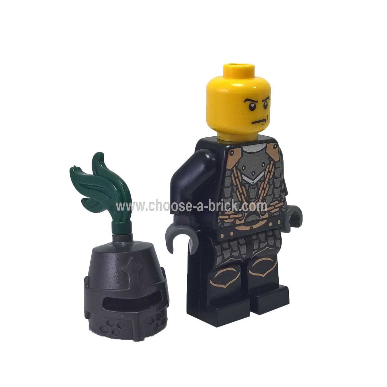 LEGO Minifigure Kingdoms - Dragon Knight Scale Mail with Chains Helmet Closed Scowl - cas493, different angle.