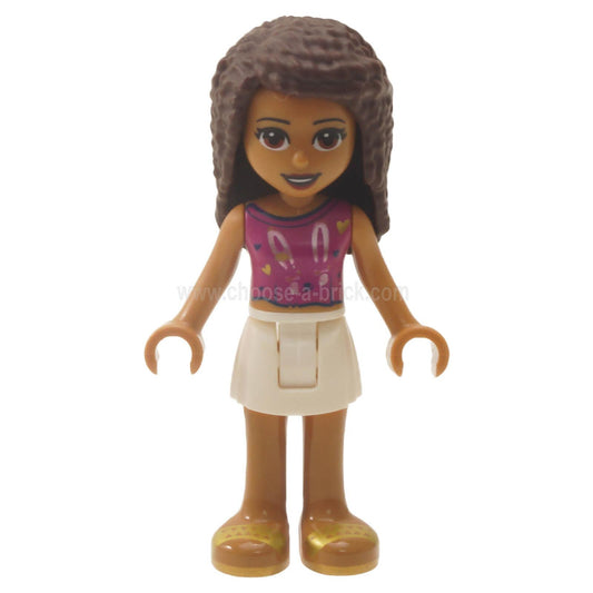 LEGO Minifigure Andrea, Magenta Sleeveless Shirt with Hearts and Rabbit Face - Front View.