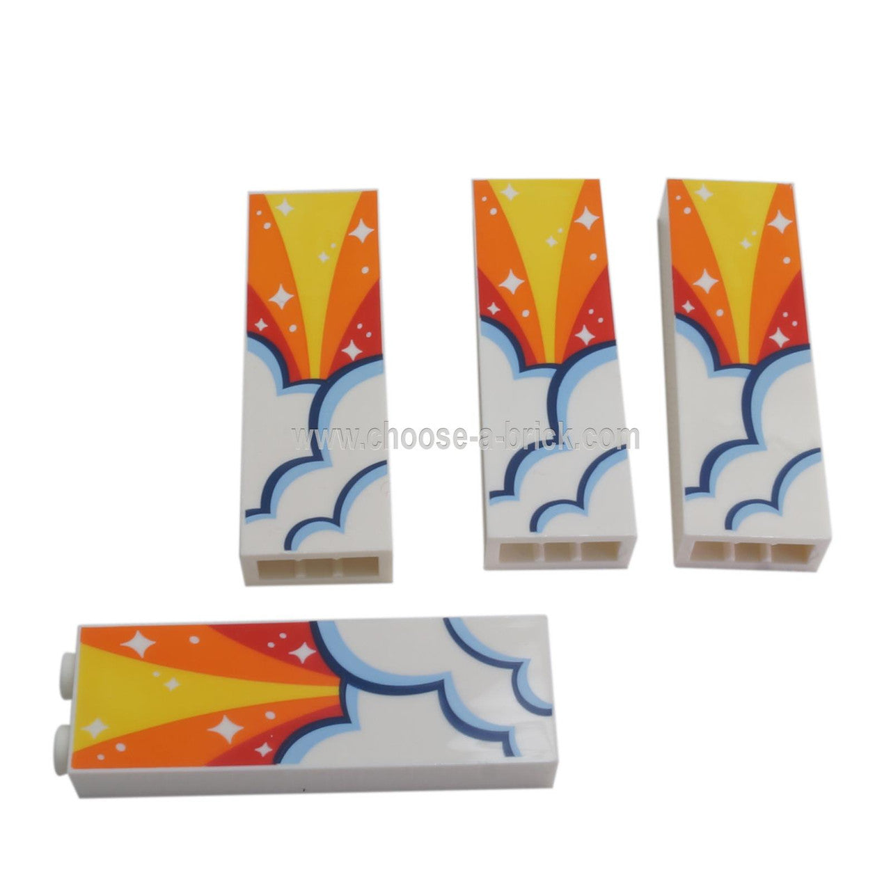 LEGO Parts - White Brick 1 x 2 x 5 with Red, Orange and Yellow Sky, Clouds and White Stars Pattern