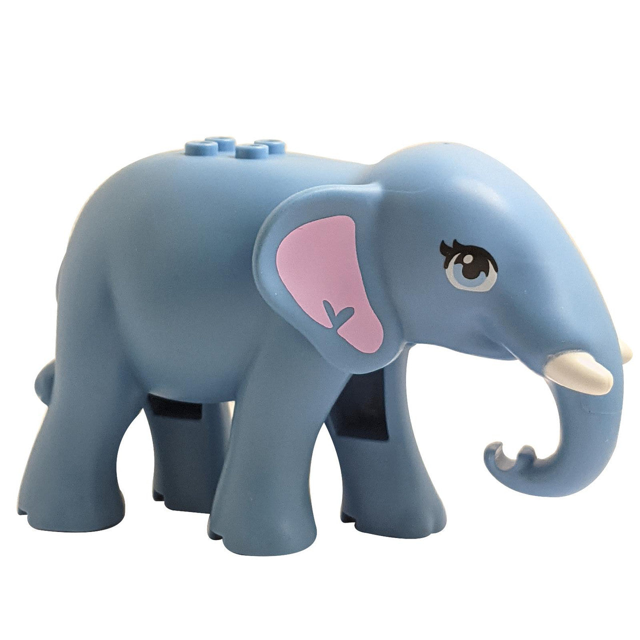 Mittelblauer Elefant, Freund mit leuchtend rosa Ohren, weißen Stoßzähnen und leuchtend hellblauen Augen Muster 