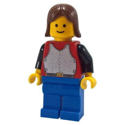 Breastplate - Red with Black Arms, Blue Legs, Brown Female Hair (6041) - Lego Minifigure