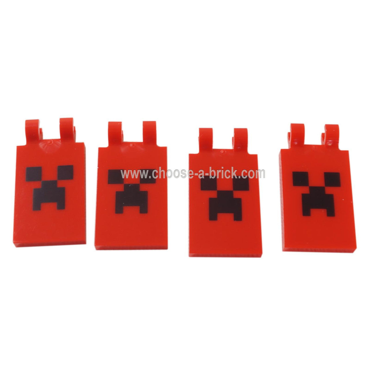 LEGO Parts - Red Tile, Modified 2 x 3 with 2 Clips with Black Minecraft Creeper Face Pattern