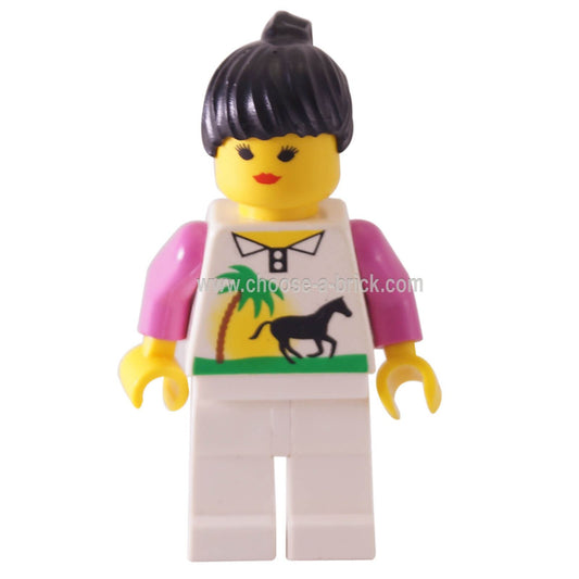 Horse and Palm - White Legs Black Ponytail Hair - LEGO Minifigure City