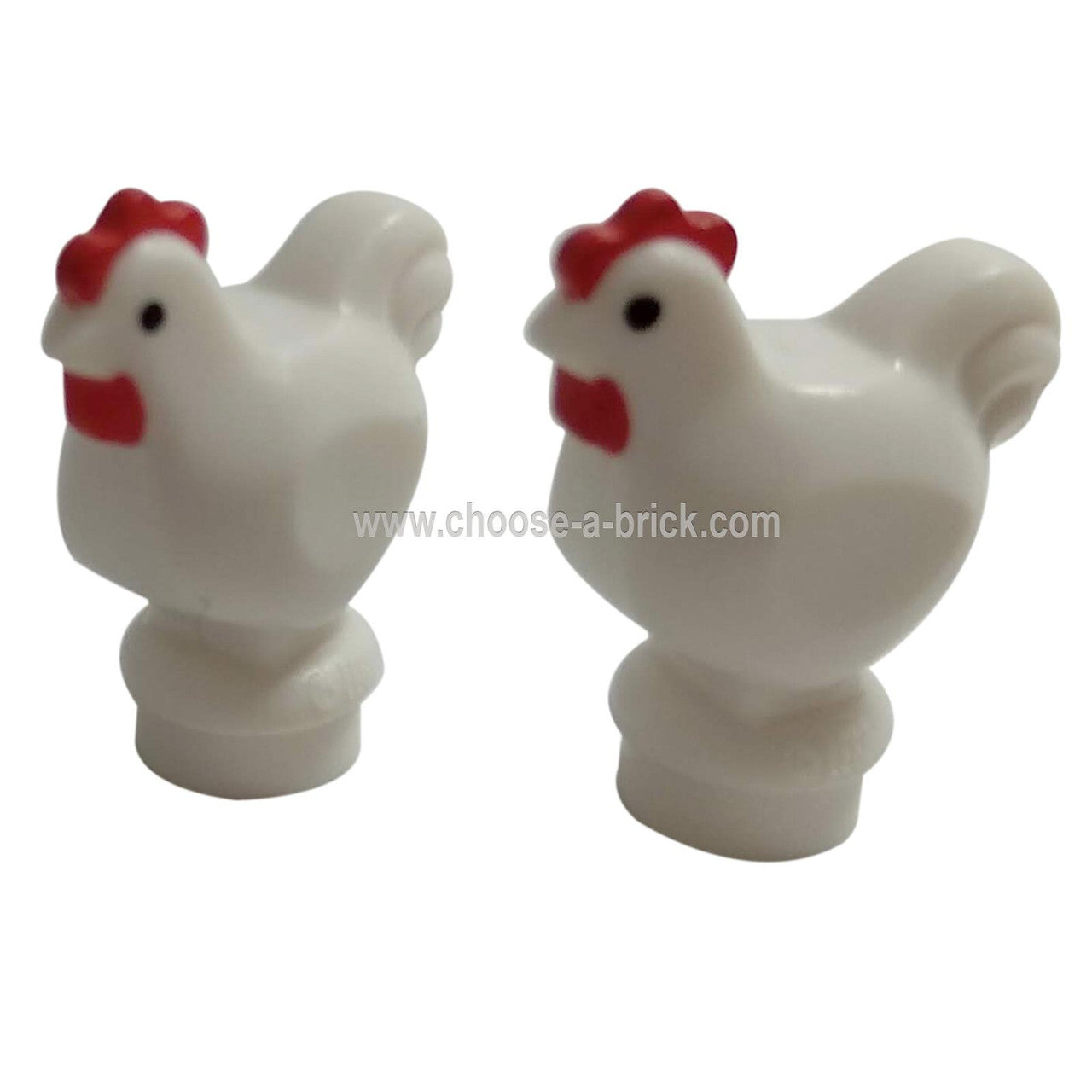 White Chicken with Black Eyes and Red Comb Pattern - LEGO Minifigure Animals