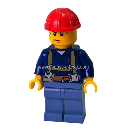 LEGO Minifigure Construction Worker in bright blue uniform with a yellow hard hat - cty0530