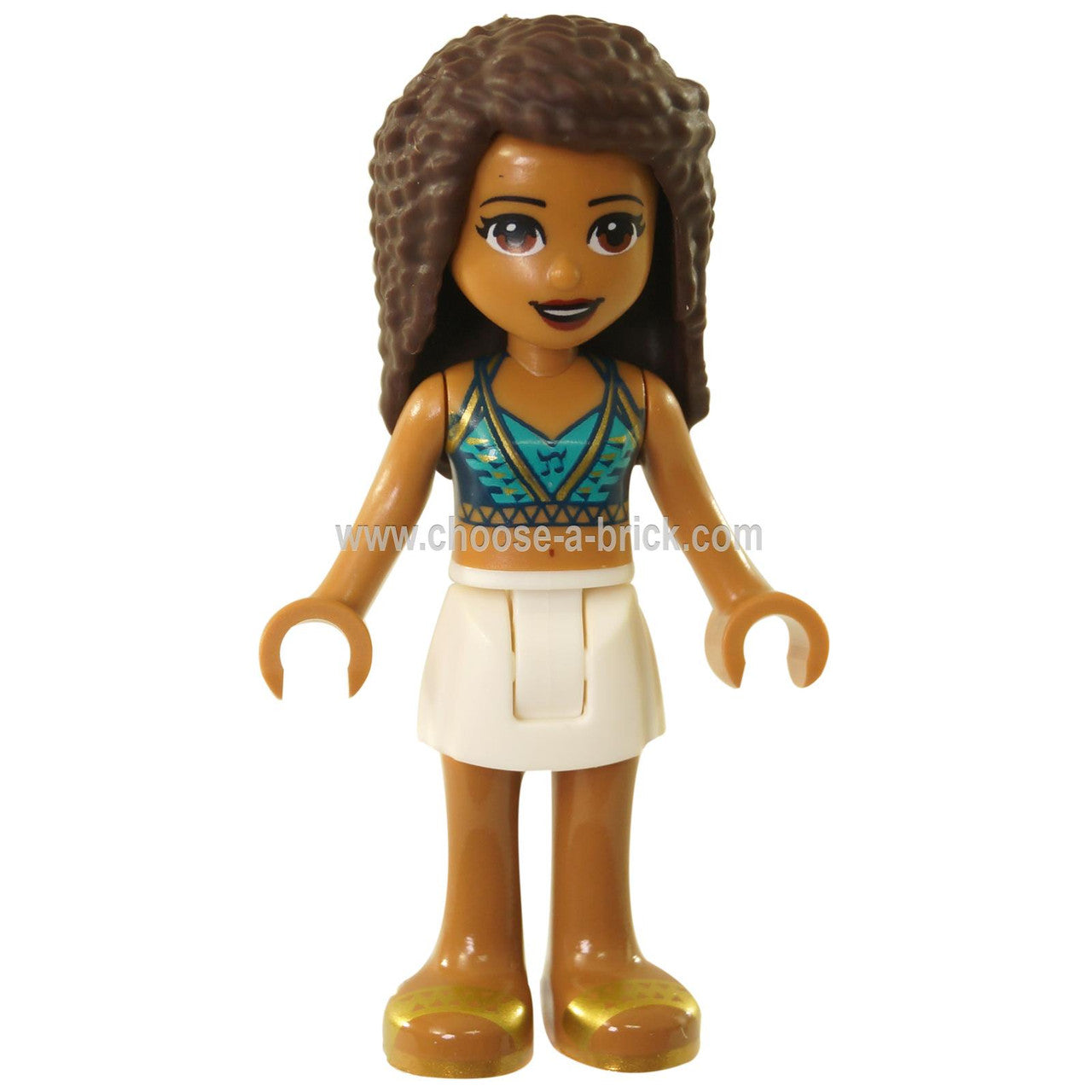 LEGO Minifigure -  Friends Andrea, White Skirt, Dark Blue Halter Top with Gold Trim, Headphones