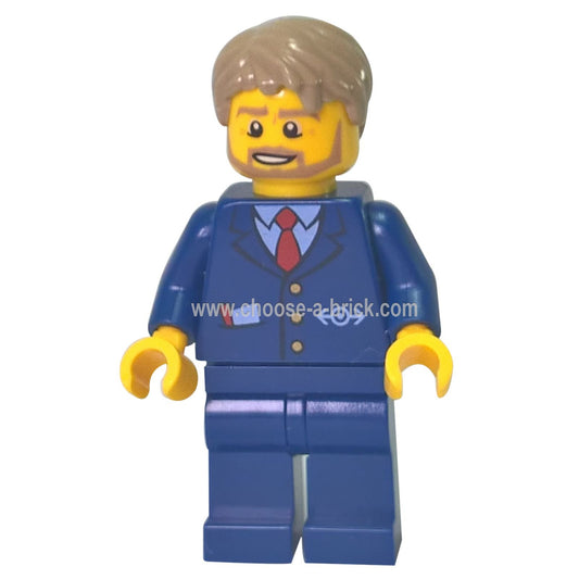 LEGO Minifigure City Bus Driver - Dark Blue Suit with Train Logo, 60154 - cty787new - uniform focus