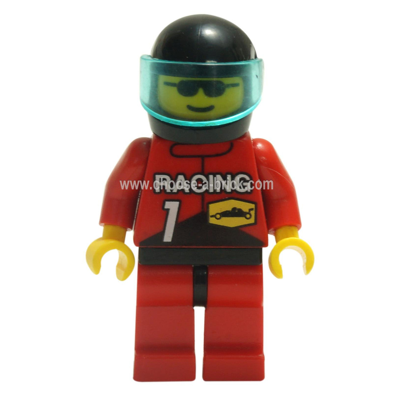 LEGO Minifigure - Racing Team 1, Black Helmet, Trans-Light Blue Visor