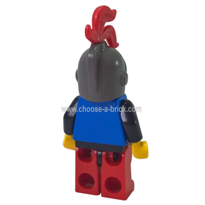 LEGO Minifigure Breastplate - Blue with Black Arms, Red Legs with Black Hips, Dark Gray Grille Helmet, Red Plume - cas185, first view.