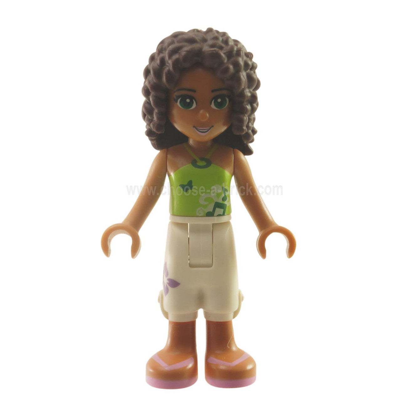 LEGO Minifigure Andrea - White Cropped Trousers, Lime Halter Neck Top - Front View.