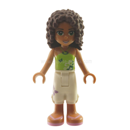 LEGO Minifigure Andrea - White Cropped Trousers, Lime Halter Neck Top - Front View.