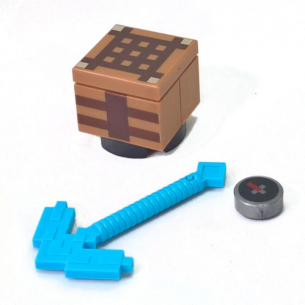 LEGO Part 3 Minecraft Accessories - Pickaxe, Crafting Table, and Compass - First View.