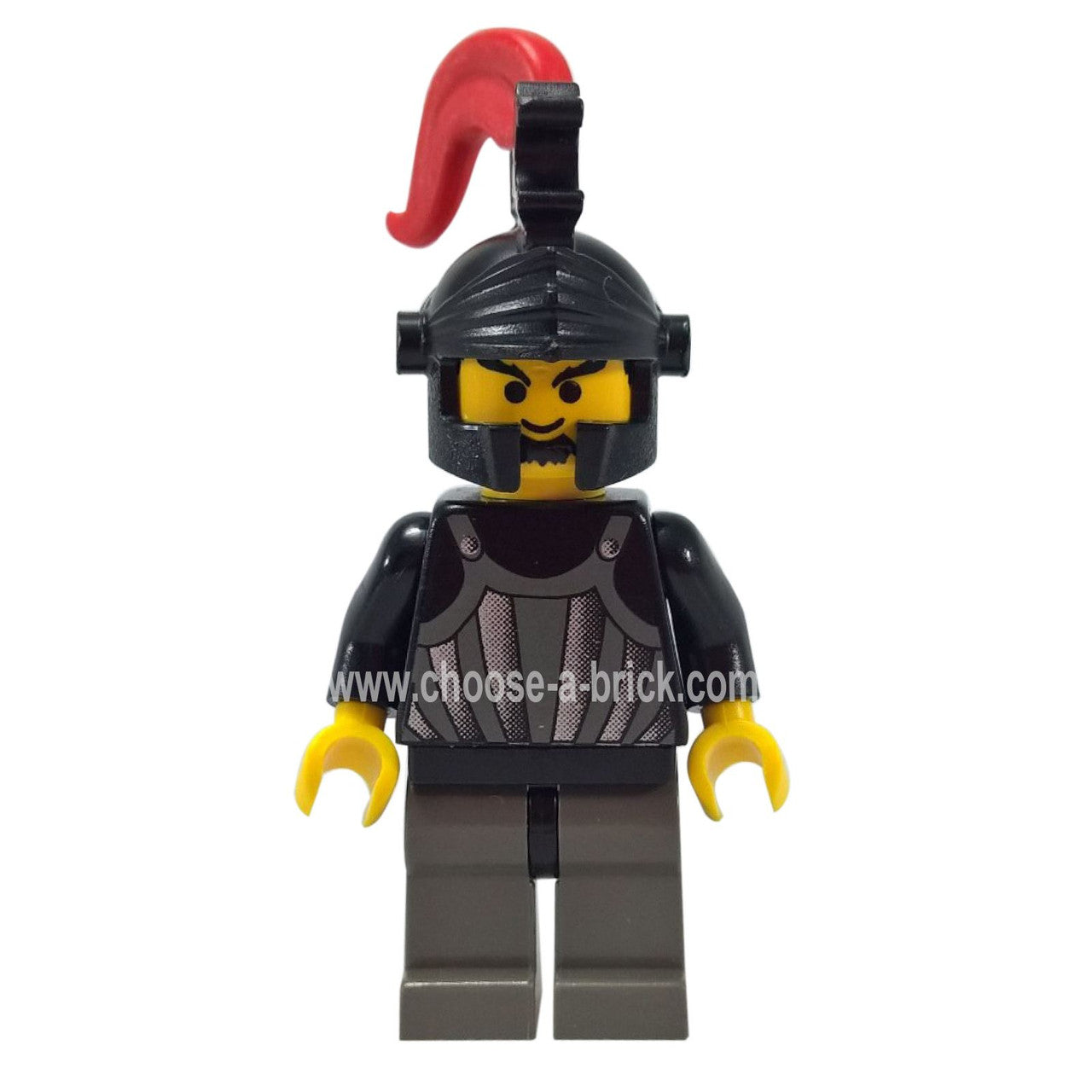 LEGO Minifigure Fright Knights - Knight 1, Black Dragon Helmet, Red Medium Plume - cas243, first view.