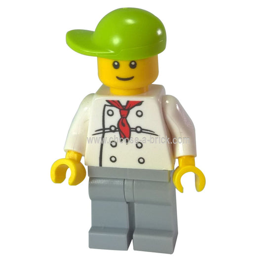 LEGO Minifigure Chef - White Torso with 8 Buttons, Light Bluish Gray Legs, Lime Short Bill Cap Fire Station Hot Dog Vendor - cty0671new