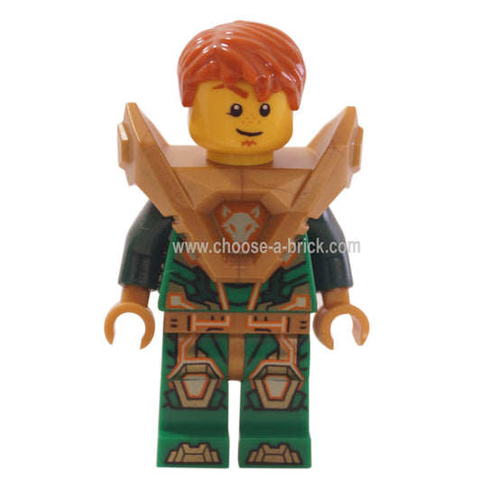 LEGO Minifigure Aaron - Pearl Gold Armor, Hair - First View.