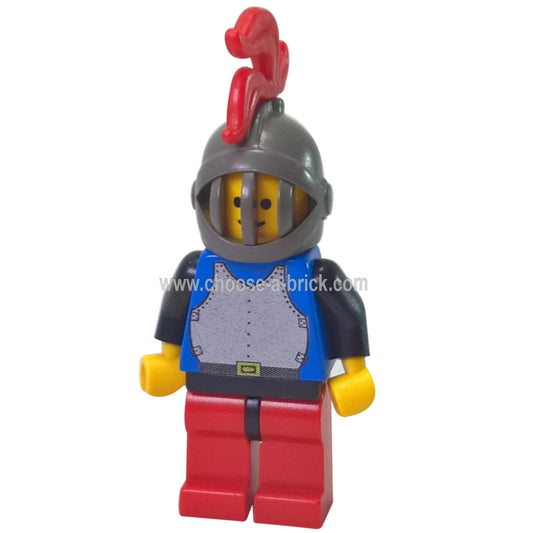 LEGO Minifigure Breastplate - Blue with Black Arms, Red Legs with Black Hips, Dark Gray Grille Helmet, Red Plume - cas185, first view.