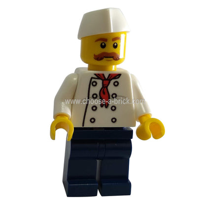 LEGO Minifigure Confectioner with moustache, wearing a baker's outfit and holding utensils - twn340new