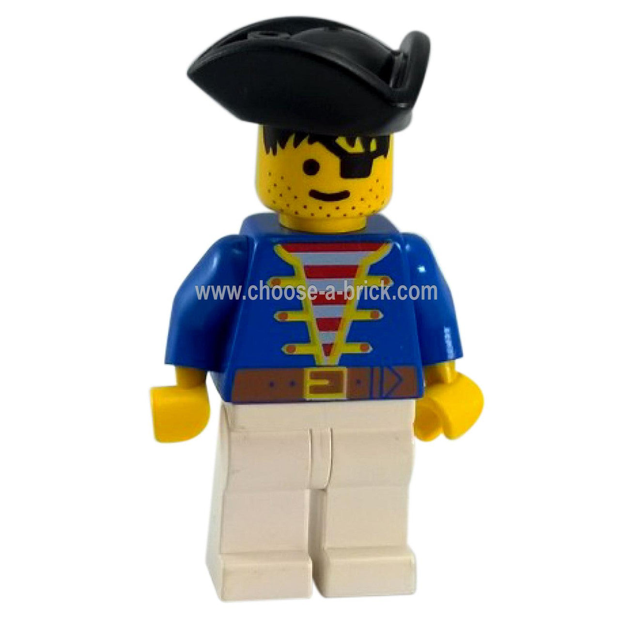 LEGO Minifigure - Pirate Blue Jacket White Legs, Black Pirate Triangle Hat