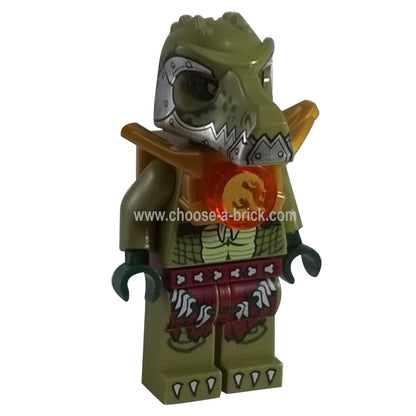 LEGO Minifigure Crokenburg in crocodile-themed armor, featuring unique headgear and prints - loc121new