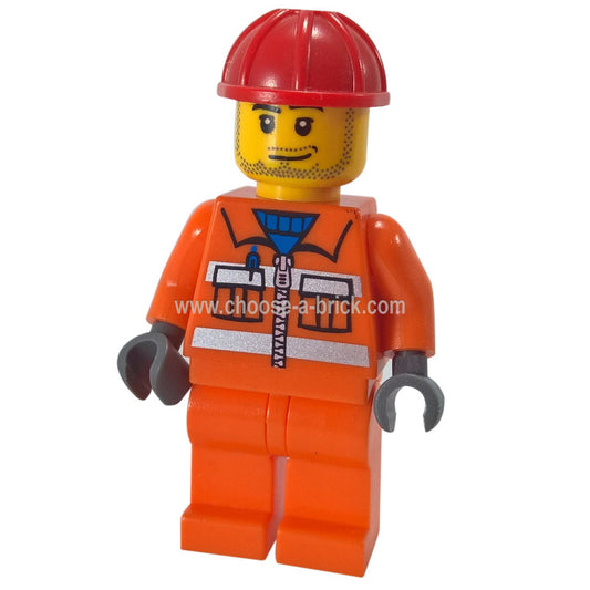 LEGO Minifigure Construction Worker in orange safety gear, equipped with tools - cty113