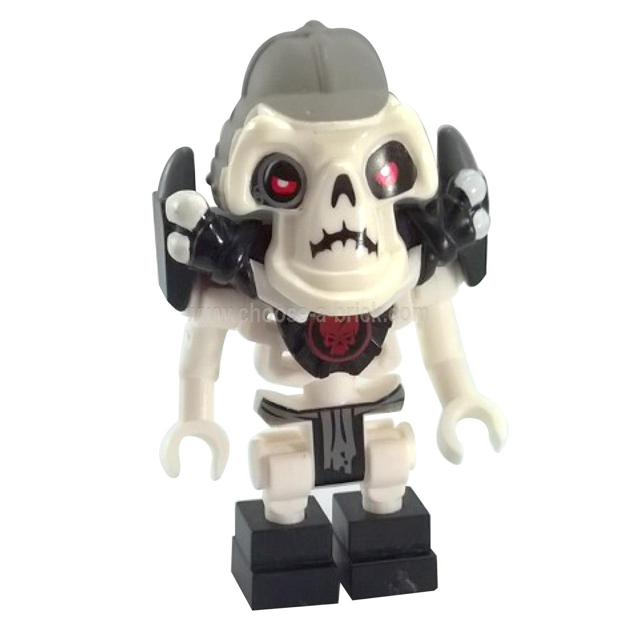 LEGO® NINJAGO Kruncha Minifigure – Skeleton Warrior with Black Armor, Gray Helmet, and Red Eyes from Rise of the Snakes.