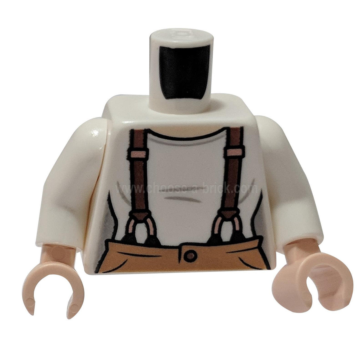 White Torso Female Light Nougat Neck, Reddish Brown Suspenders and Medium Nougat Pants Pattern - White Arms - Light Nougat Hands