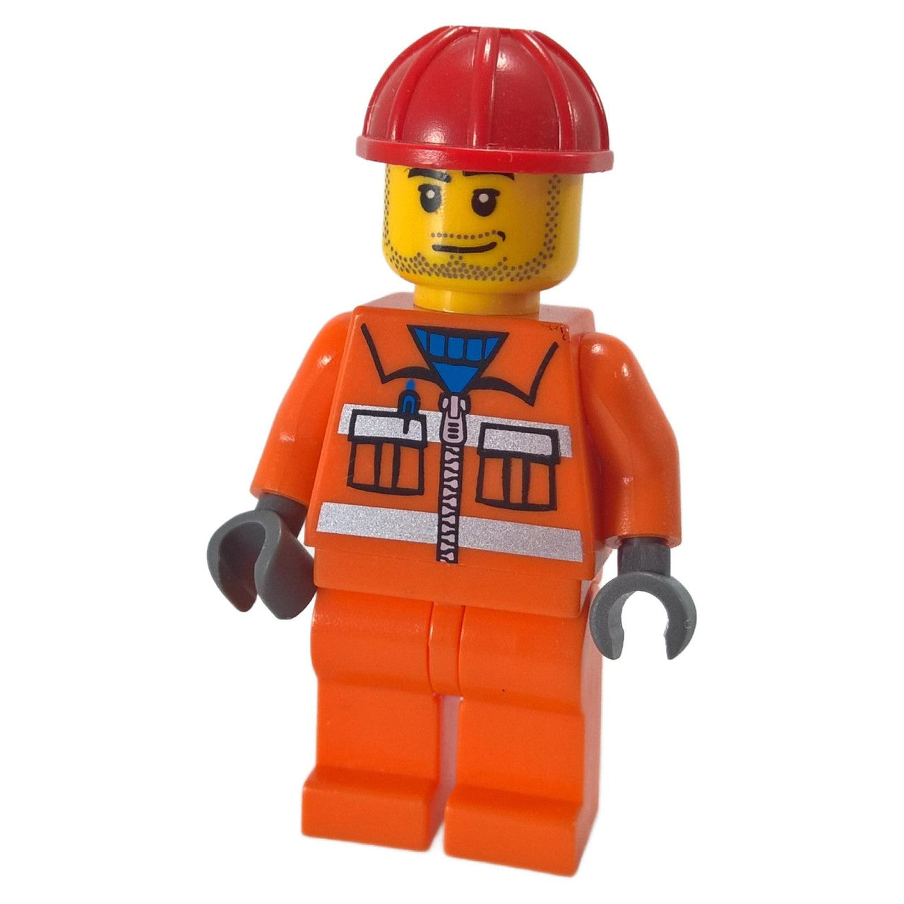 LEGO Minifigure Construction Worker with stubble beard and reflective safety stripes, wearing a helmet - cty0113