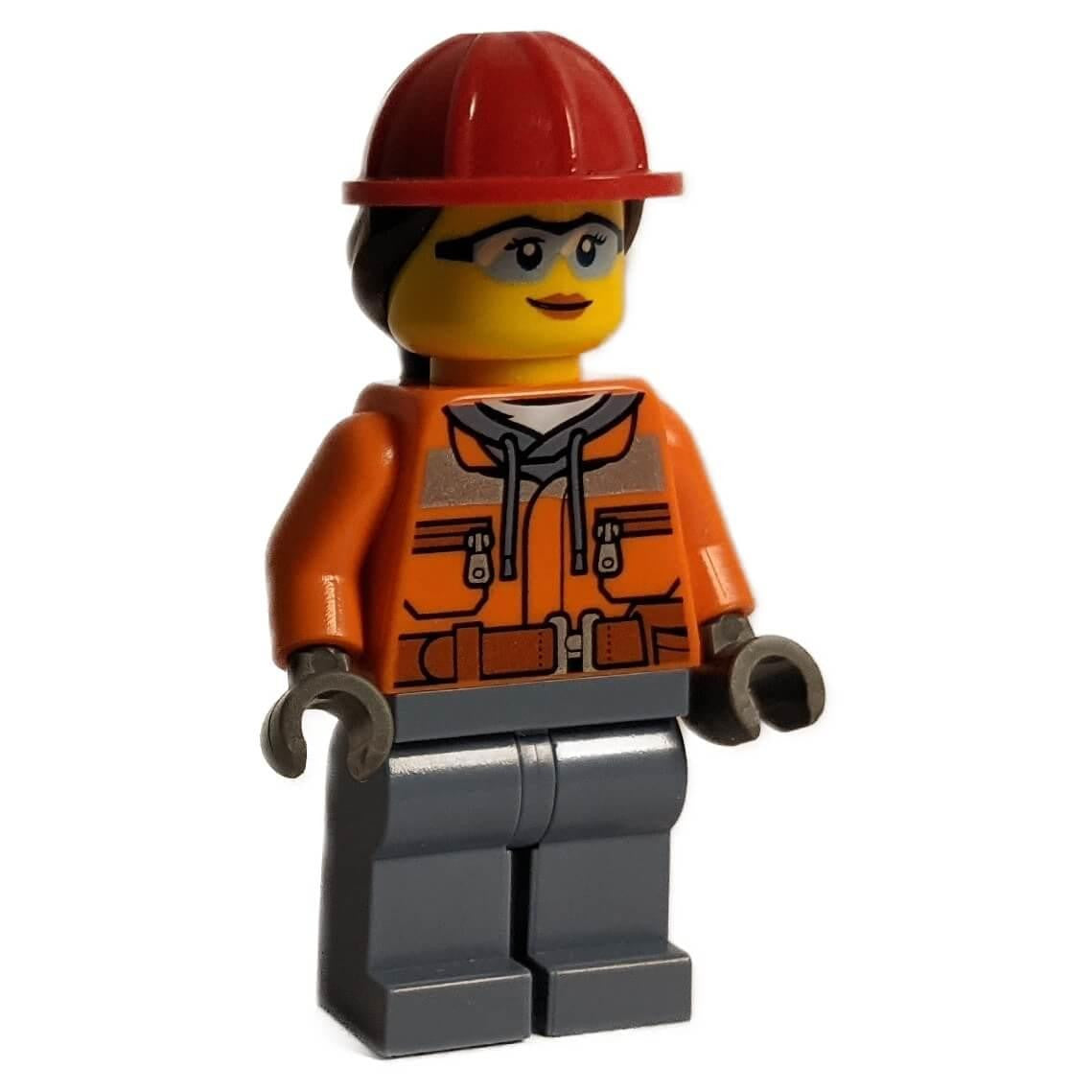 LEGO Minifigure Female Construction Worker in orange safety gear with blue legs, smiling face - cty1554new