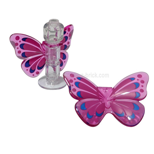 Trans-Dark Pink Minifigure Wings Butterfly with Magenta and Blue Pattern