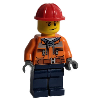 LEGO Minifigure Male Construction Worker in orange safety jacket and reflective gear, helmet included - cty1286new