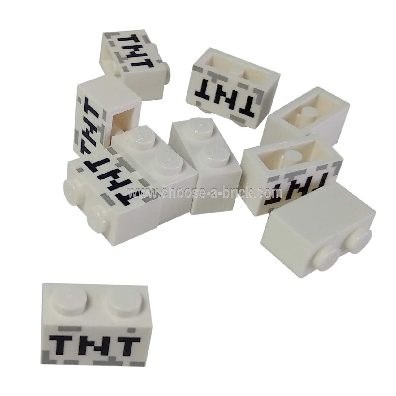 LEGO Parts - White Brick 1 x 2 with Black 'TNT' Pixelated Pattern