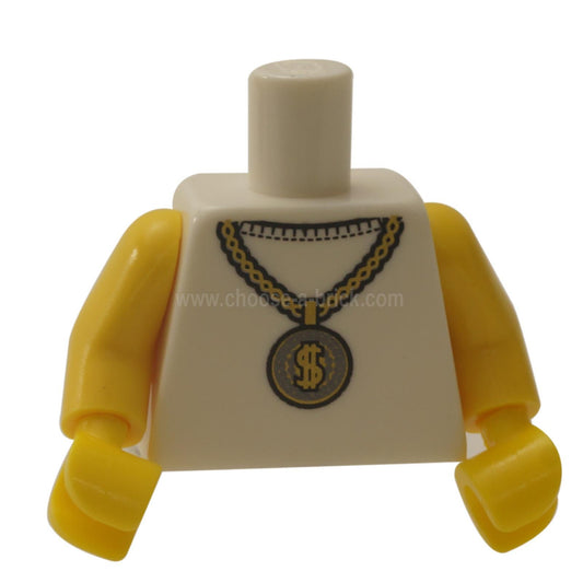 White Torso Gold Medallion with Dollar Sign Pattern - Yellow Arms - Yellow Hands