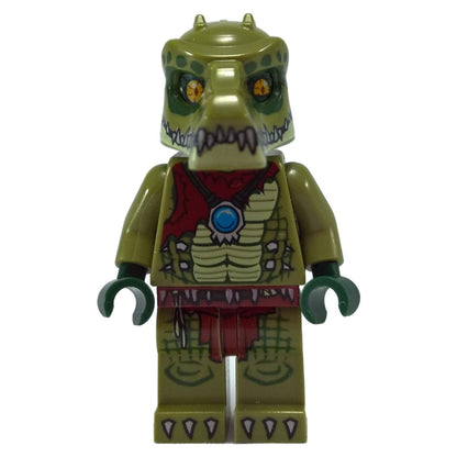 LEGO Minifigure Crawley in crocodile-themed armor, featuring detailed headgear and prints - loc013