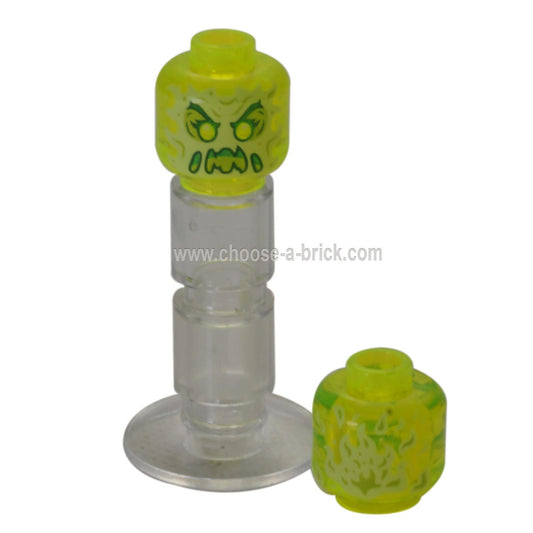 Trans-Neon Green LEGO® minifigure head with an alien ghost face, slime mouth, and flames.