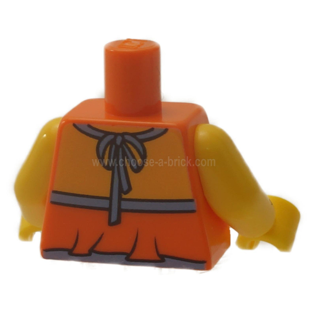 Orange Torso Haltertop mit mittelblauer Borte und Blumenmuster - Gelbe Arme - Gelbe Hände