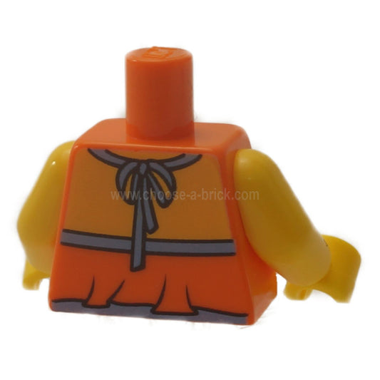 Orange Torso Haltertop mit mittelblauer Borte und Blumenmuster - Gelbe Arme - Gelbe Hände 