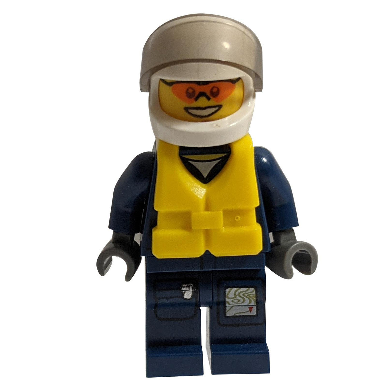 Forest Police - Helicopter Pilot, Dark Blue Flight Suit with Badge, Helmet, Life Jacket Center Buckle, Orange Sunglasses