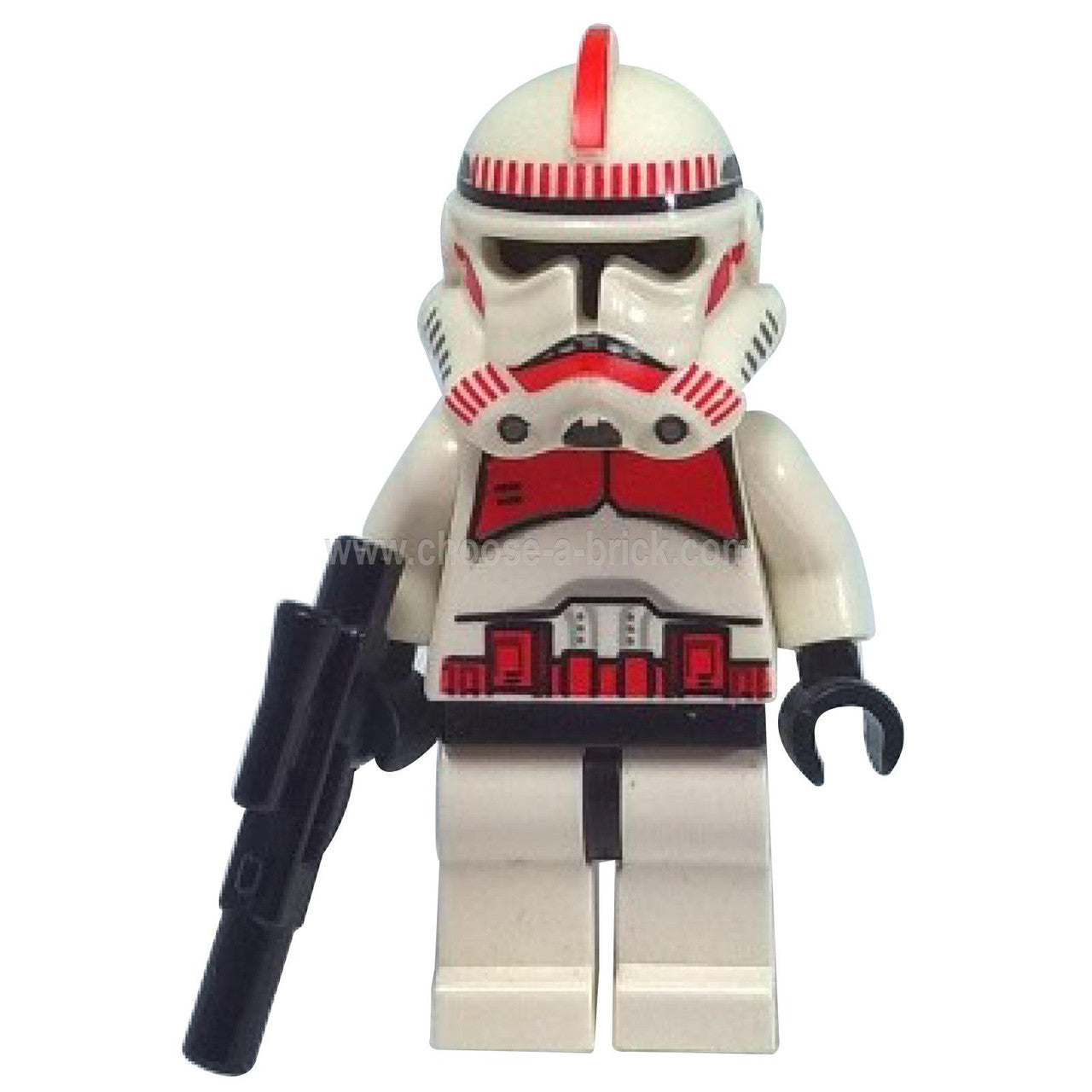 LEGO Minifigure Clone Trooper Episode 3, Red Markings, 'Shock Trooper' - sw0091wp (front pose with weapon)