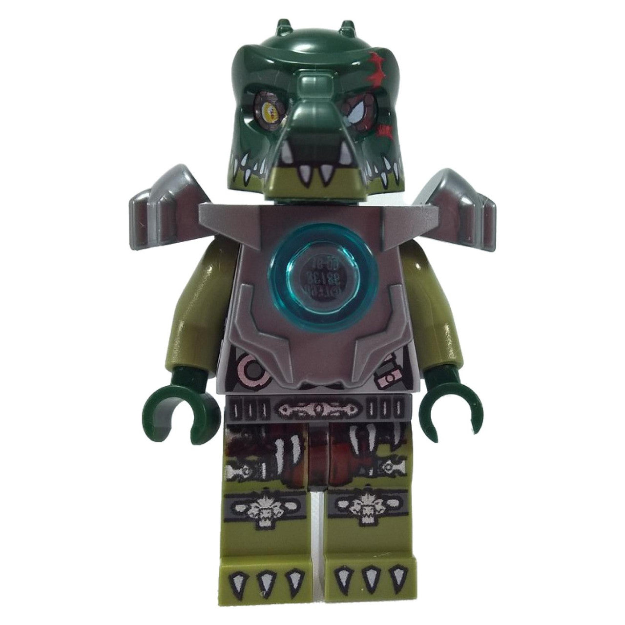 LEGO Minifigure Cragger in heavy armor, showcasing intricate crocodile-themed details - loc063new