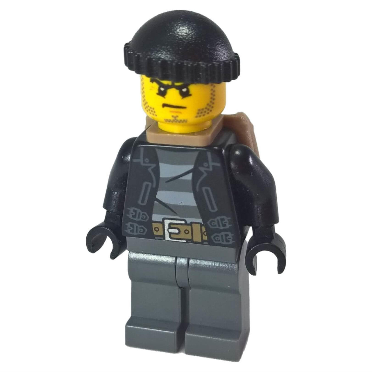 LEGO Minifigure Crook with rugged outfit, wearing a striped shirt and beanie - cty0452new