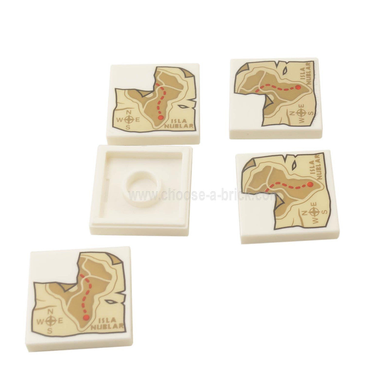 White Tile 2 x 2 with Groove with Isla Nublar Map Pattern