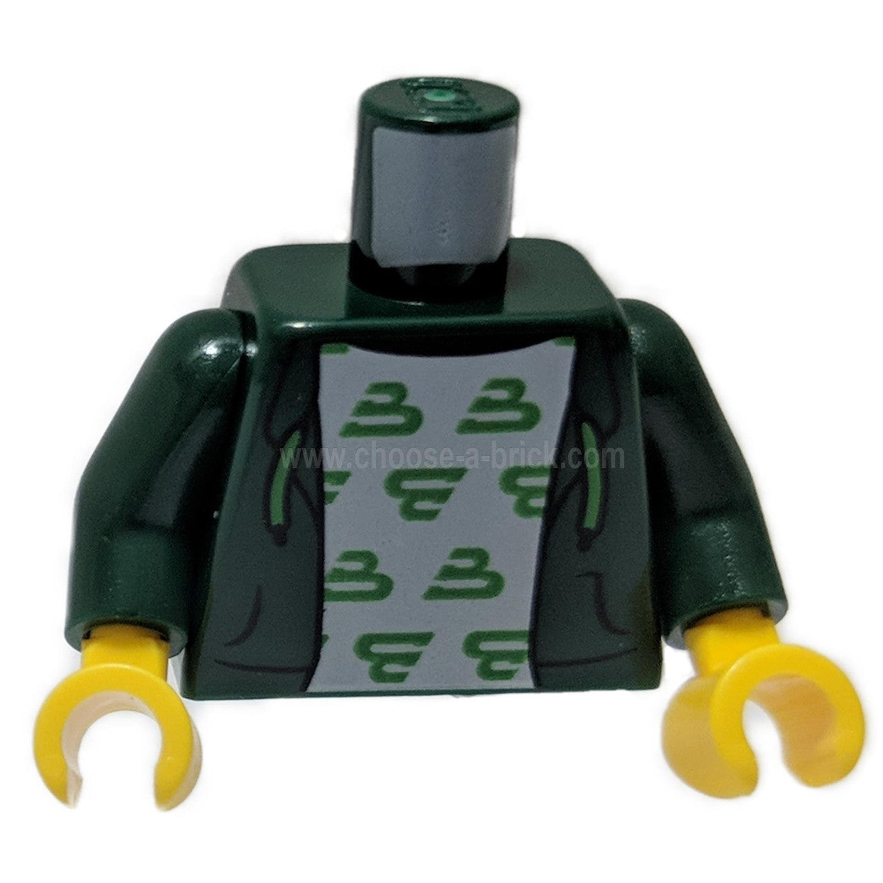 Dark Green Torso Hoodie, White Shirt with Bright Green Blacktron 'B' Pattern - Dark Green Arms - Yellow Hands