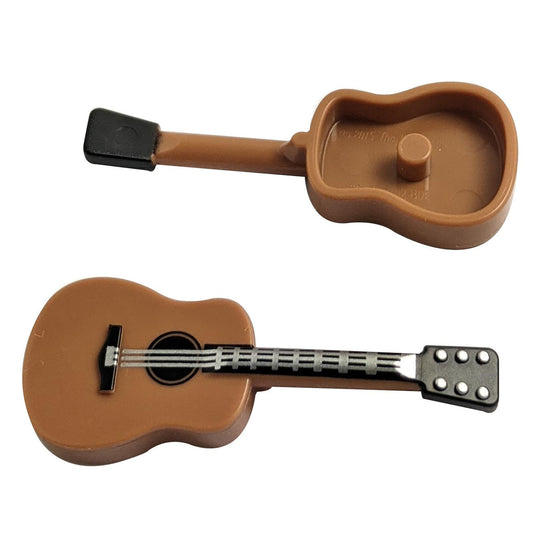 Minifigur, Utensil Musikinstrument, Akustikgitarre mit schwarzem Hals und silbernen Saiten sowie Stimmknöpfen Muster 