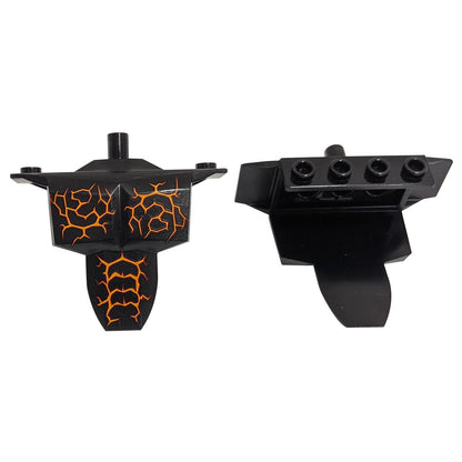 Black Large Figure Torso Armor Shoulder Studs with Bright Light Orange and Dark Red Cracks Pattern Sparkks